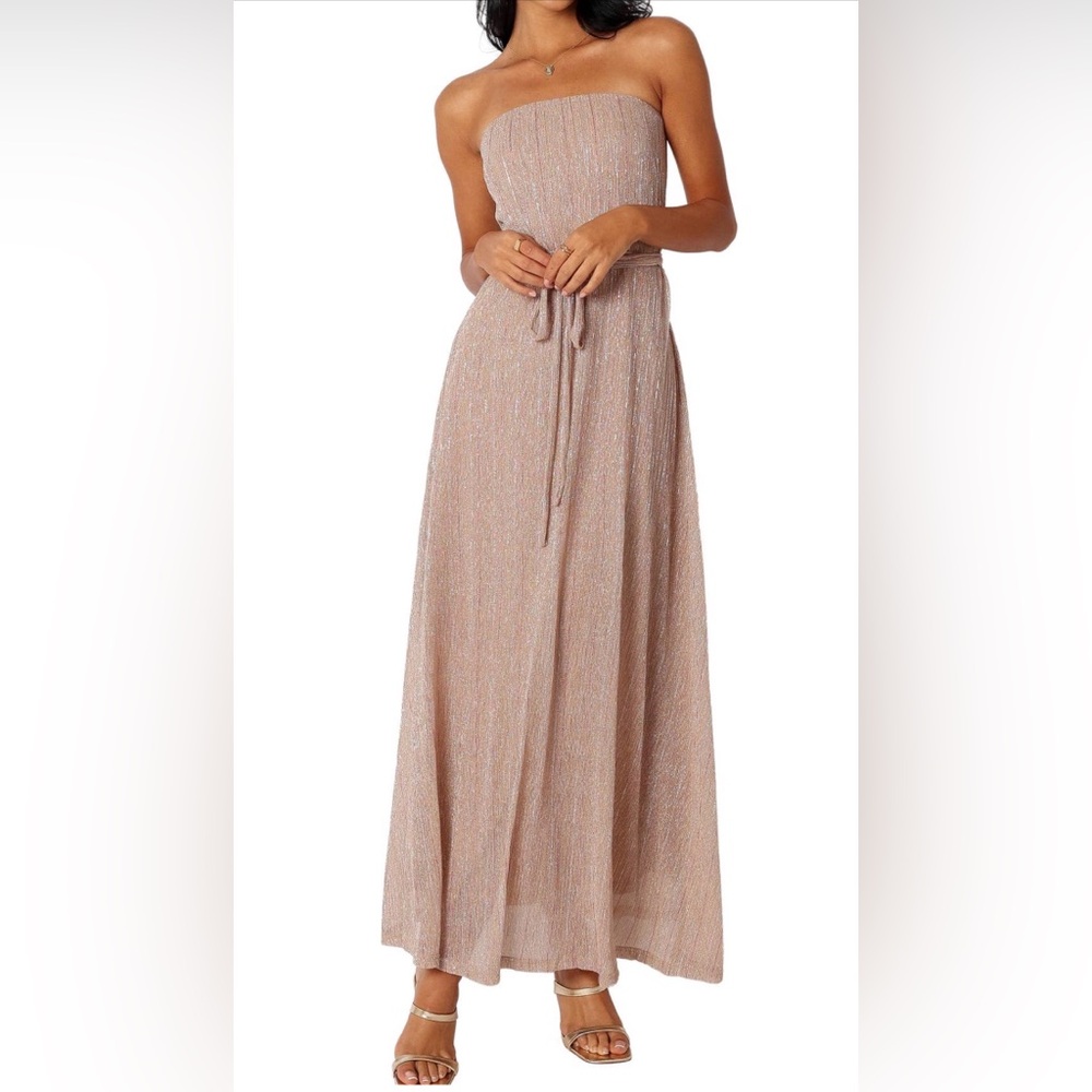 Petal & Pup Strapless Metallic Maxi Dress in Blush Pink